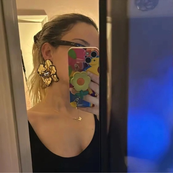 Zara Gold Metal Flower Earrings - Picture 10 of 14